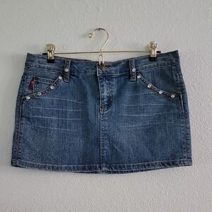 Vintage y2k Tyte Denim Jean Mini Skirt Western Bling Bedazzled Studded Size 7